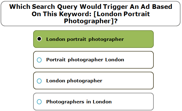Which search query would trigger an ad based on this keyword: [London portrait photographer]?